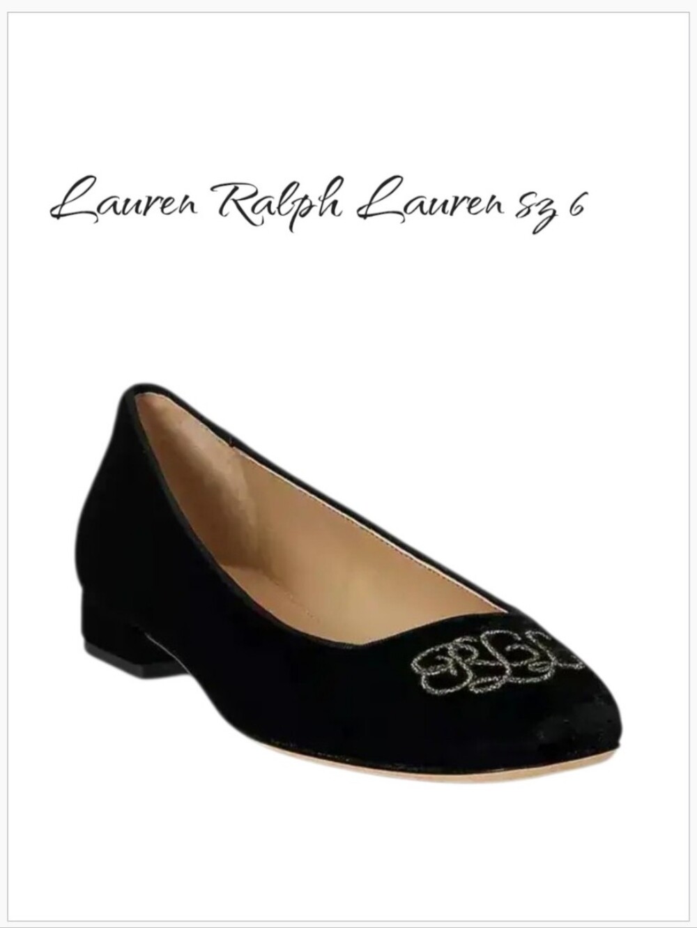 Lauren Ralph Lauren Emellie Velvet Ballet Flats Black Logo 6
